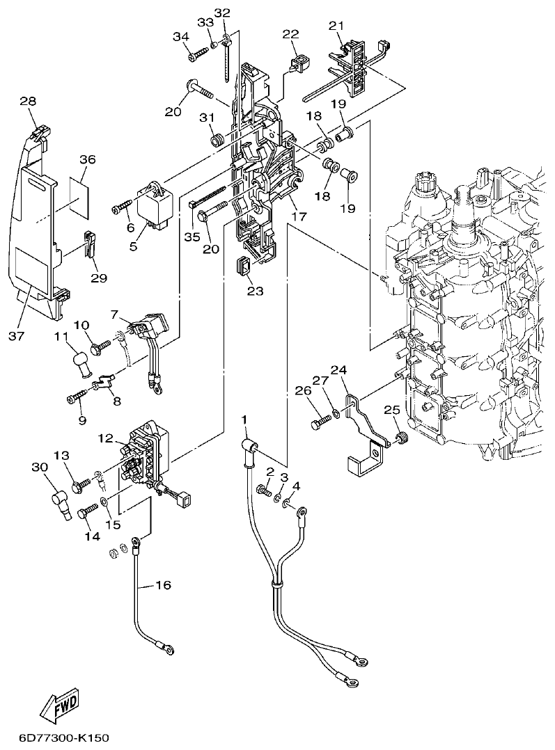 Yamaha F80BET, F100DET ELECTRICAL 2 parts diagram